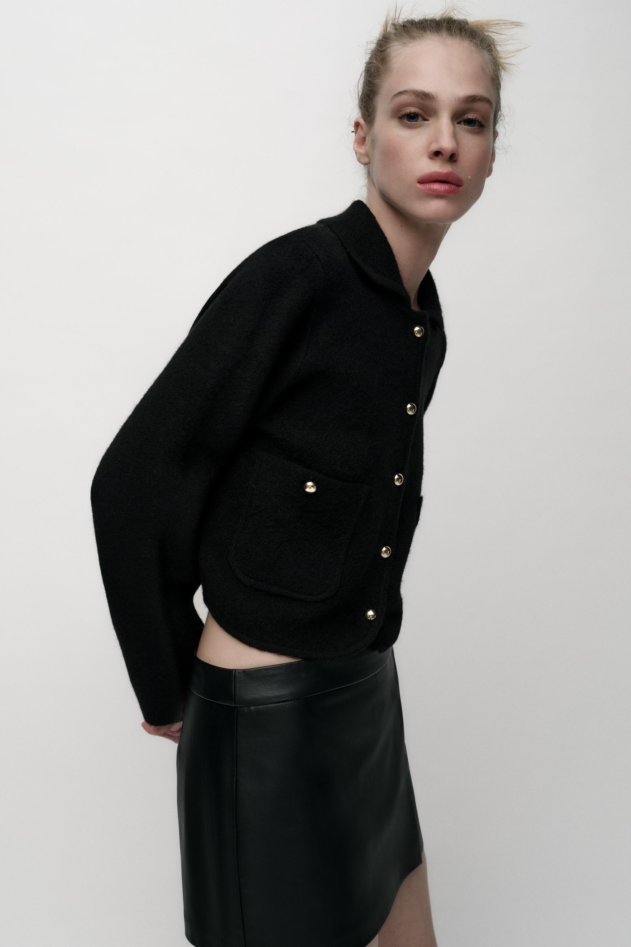 無地ニットポロネックジャケット - ブラック | ZARA Japan / 日本