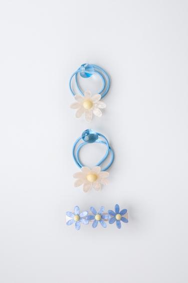 PACK OF SHEEPSKIN SLIDE AND TWO DAISY HAIR TIES - Light blue by Zara - Image 2