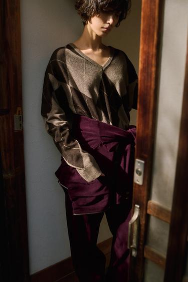 ウール100%アーガイルセーターブラウン/モールZaraのウール100%アーガイルセーター - ブラウン/モール