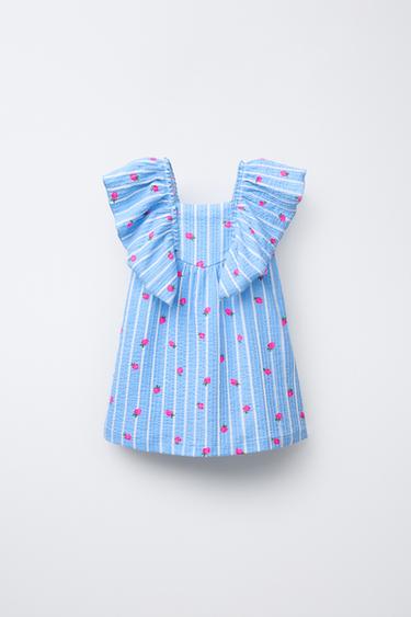 KLEID MIT PRINT UND VOLANT - Hellblau von Zara
