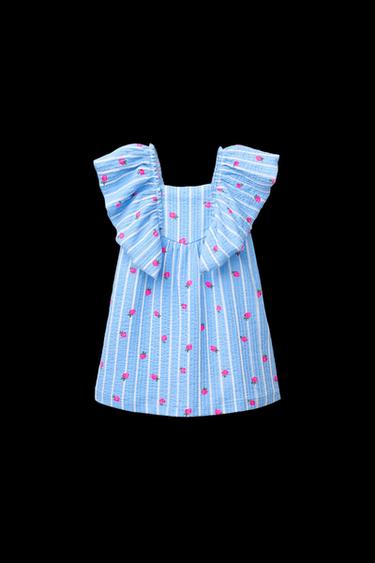 VESTIDO ESTAMPADO VOLANTE - Azul claro de Zara - Imagen 0