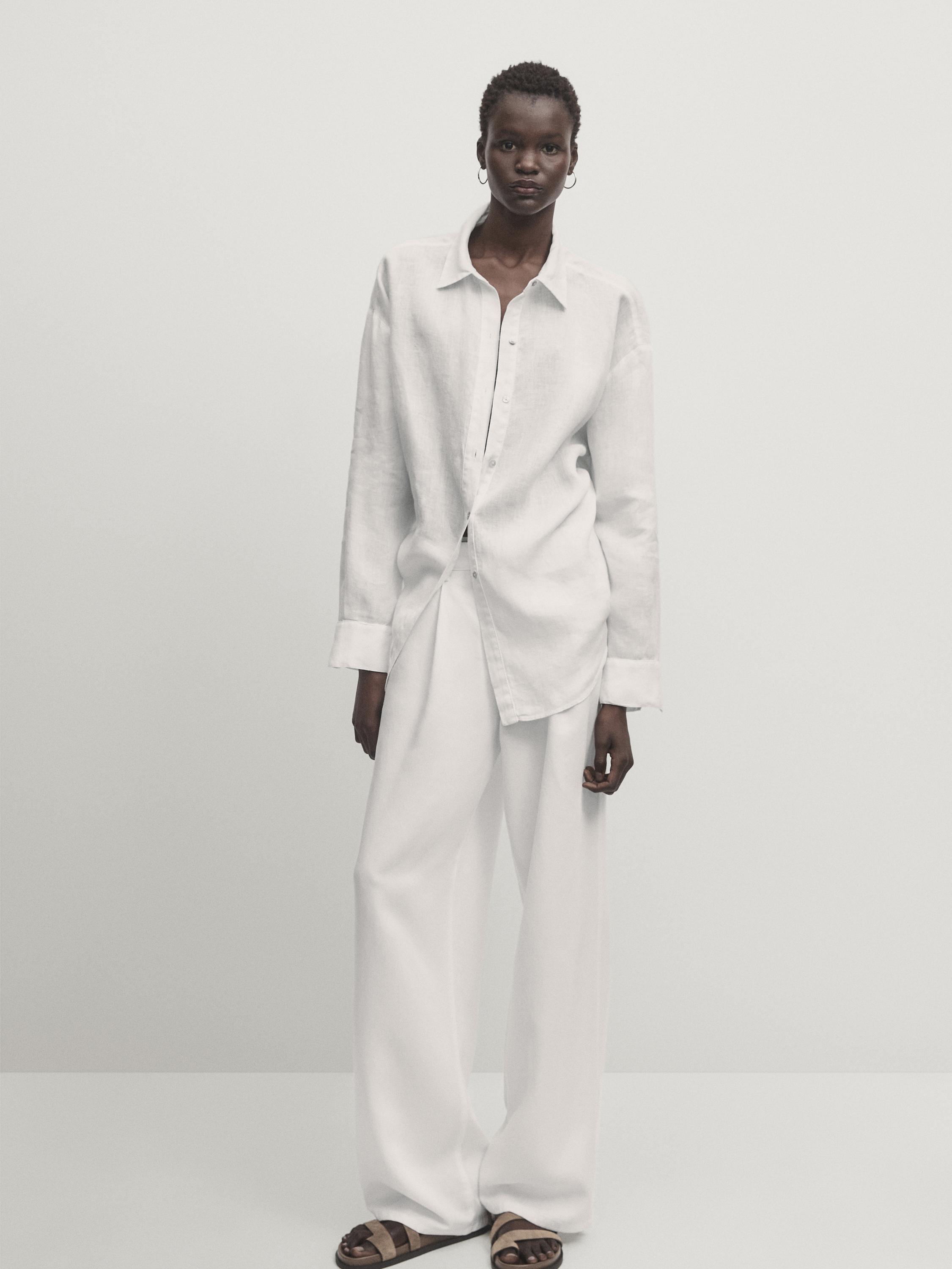 100% linen oversize blouse - White | ZARA United States