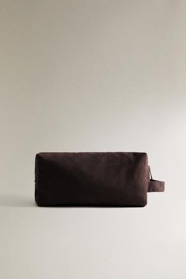 PLAIN COTTON BEACH WASH BAG WITH HANDLE - Dark brown by Zara
