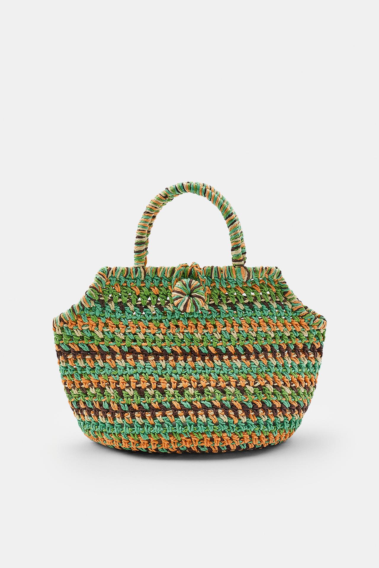 MINI STRIPED WOVEN BASKET BAG — Multicolored