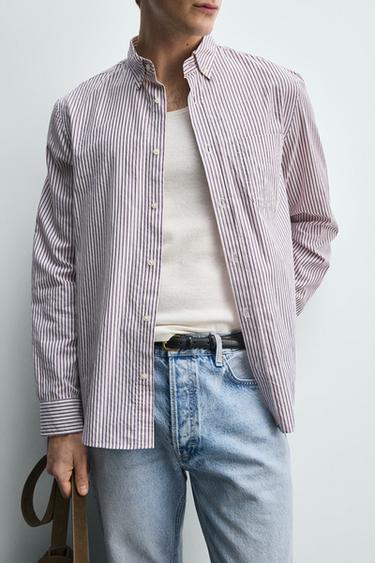 CHEMISE REGULAR FIT À RAYURES - Rose / Blanc de Zara - Image 5