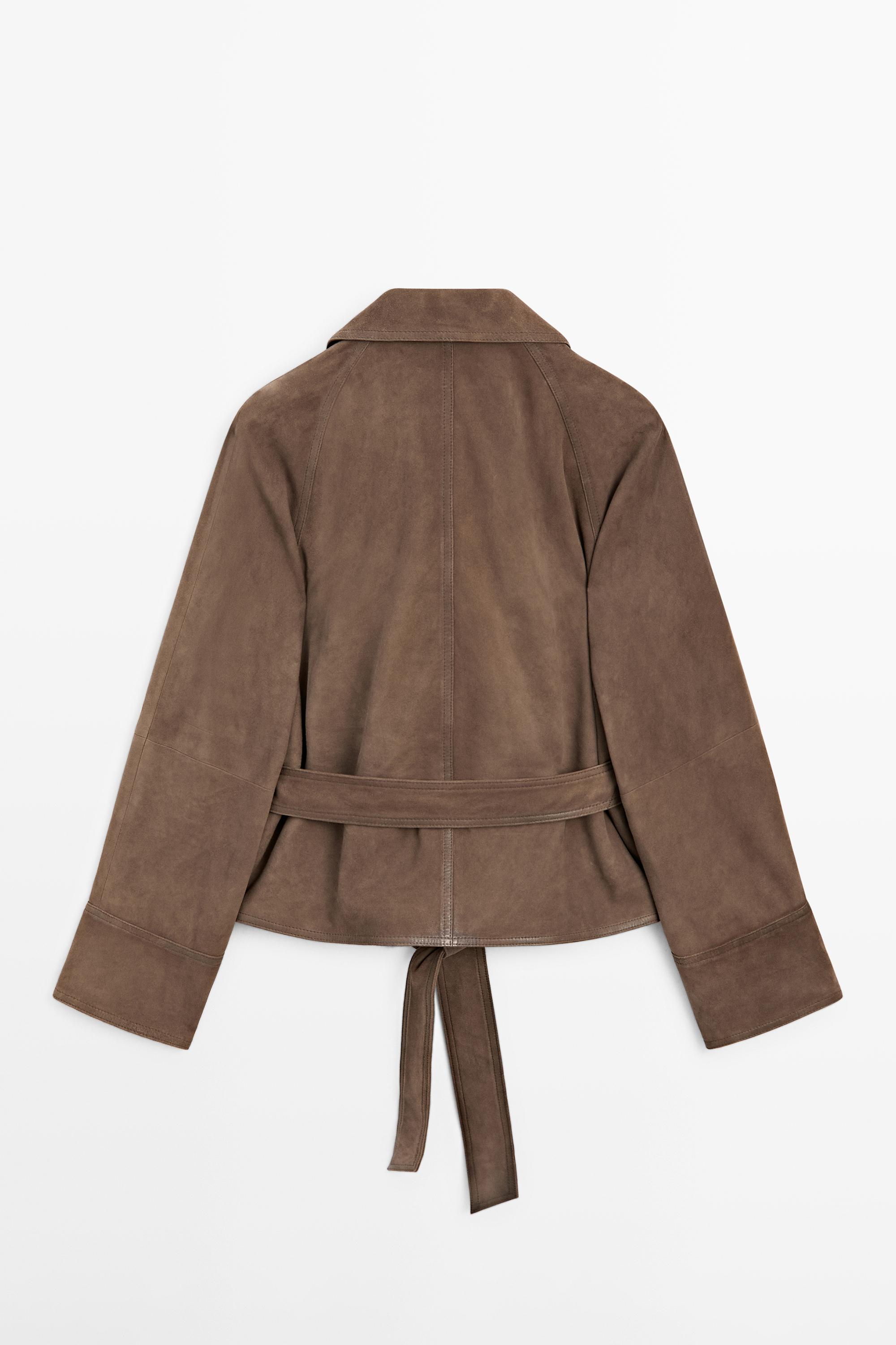 Veste ceinture en cuir effet daim