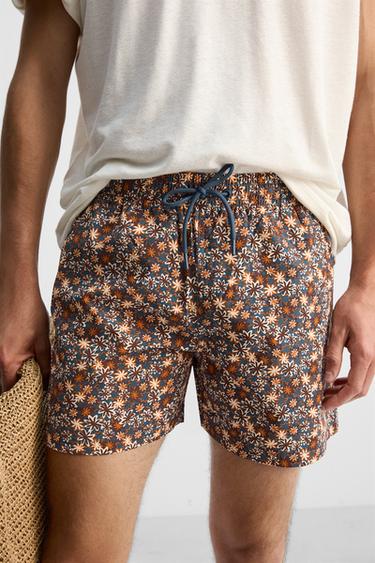 REGULAR FLORAL PRINT SWIMMING TRUNKS - Burgundy by Zara - Image 4