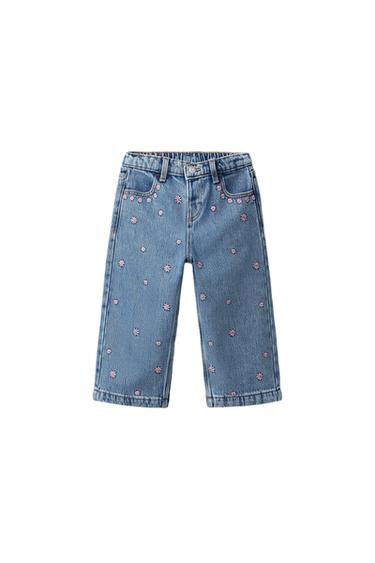 CULOTTE JEANS WITH EMBROIDERED FLOWERS - Blue by Zara