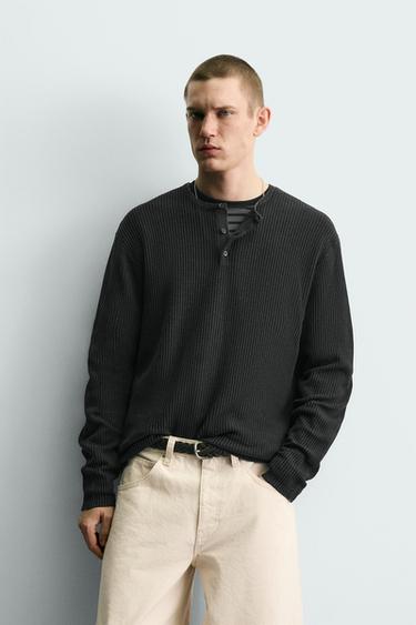 PULL STRUCTURÉ À COL TUNISIEN - Noir de Zara