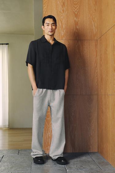 Zara 條紋舒適泡泡紗長褲 - 藍色 / 白色
