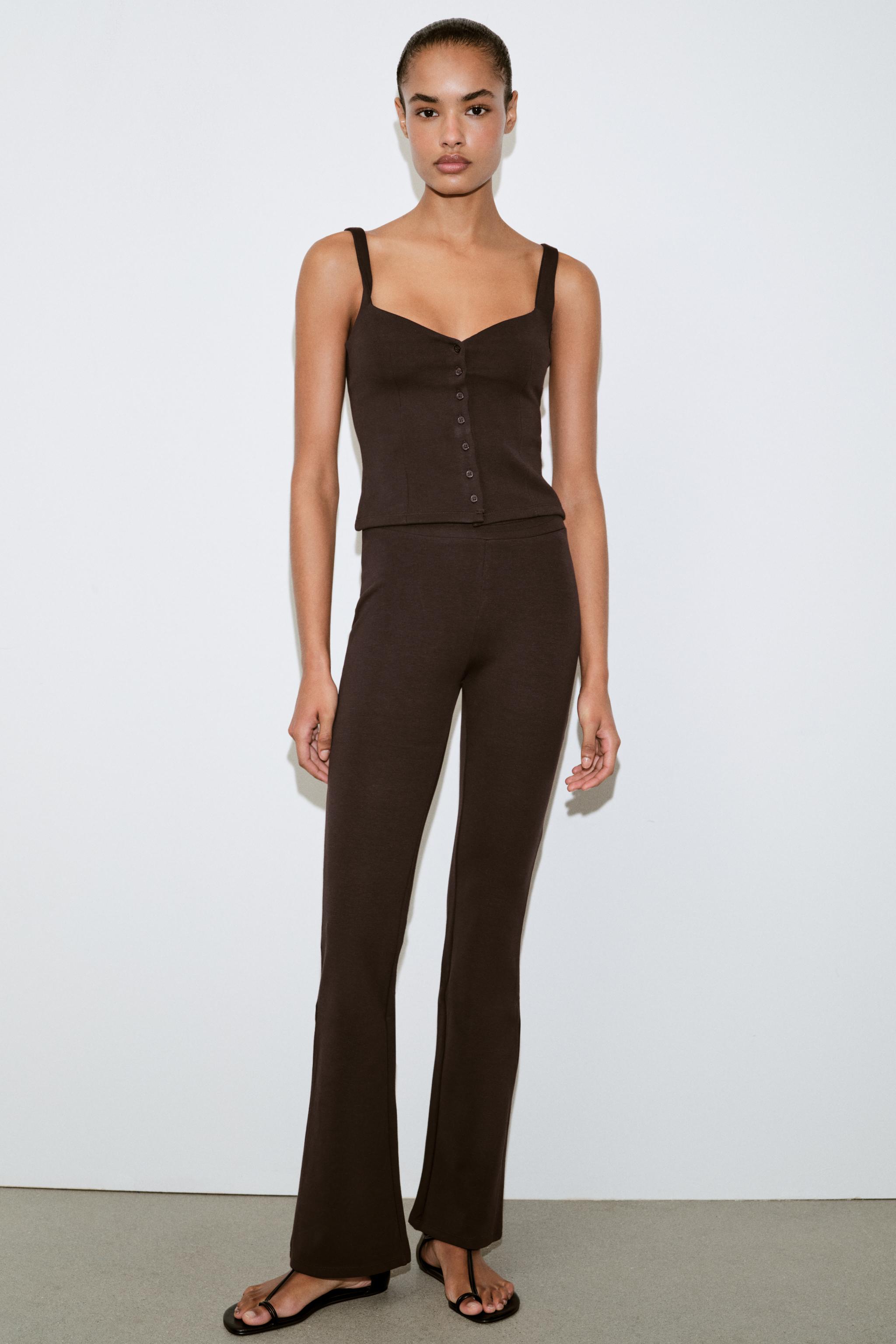 INTERLOCK FLARE PANTS — Brown