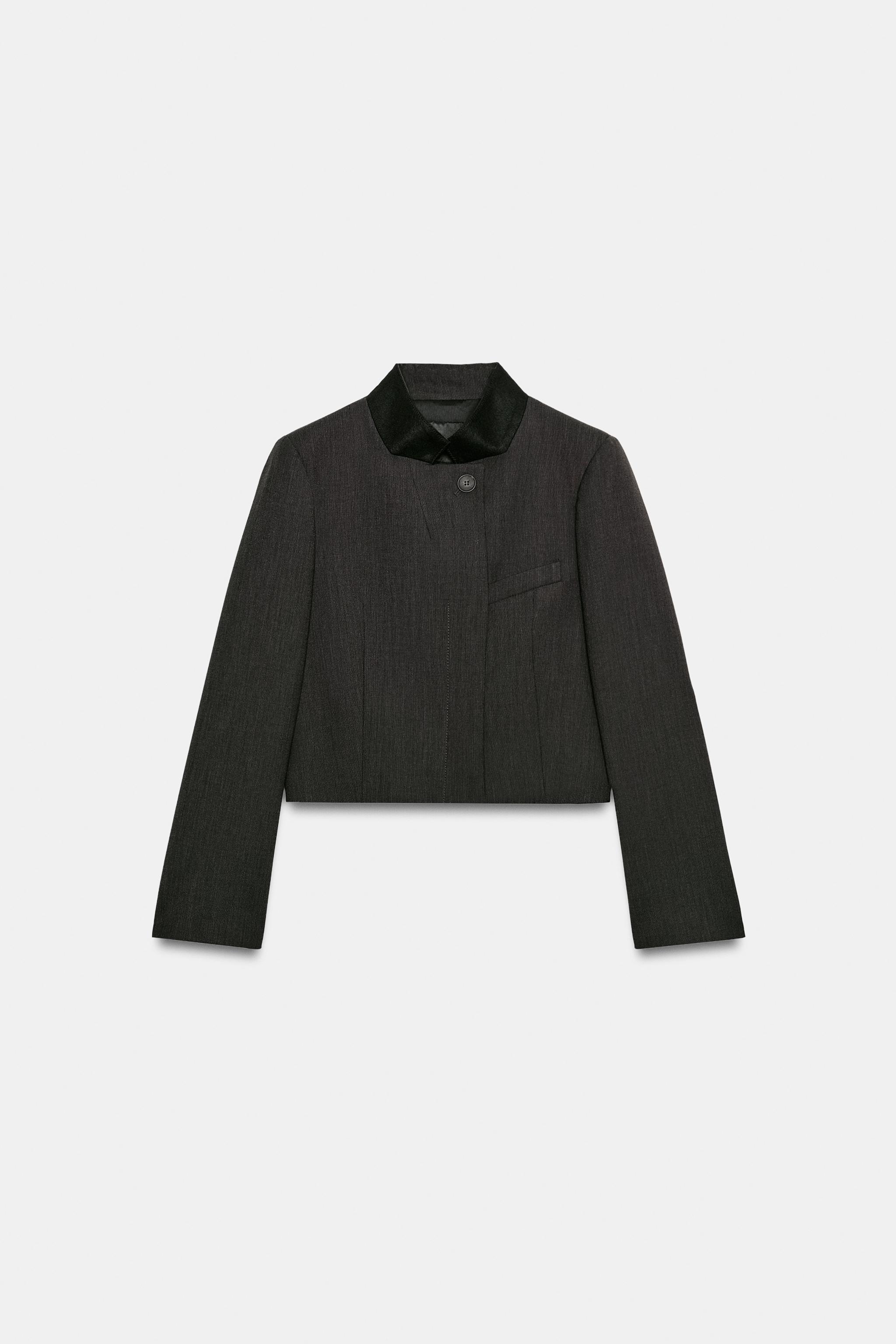Zara ZW COLLECTION CONTRAST COLLAR CROPPED BLAZER — фото 8