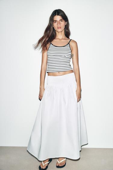 FALDA MIDI CINTURA ELÁSTICA - Blanco de Zara