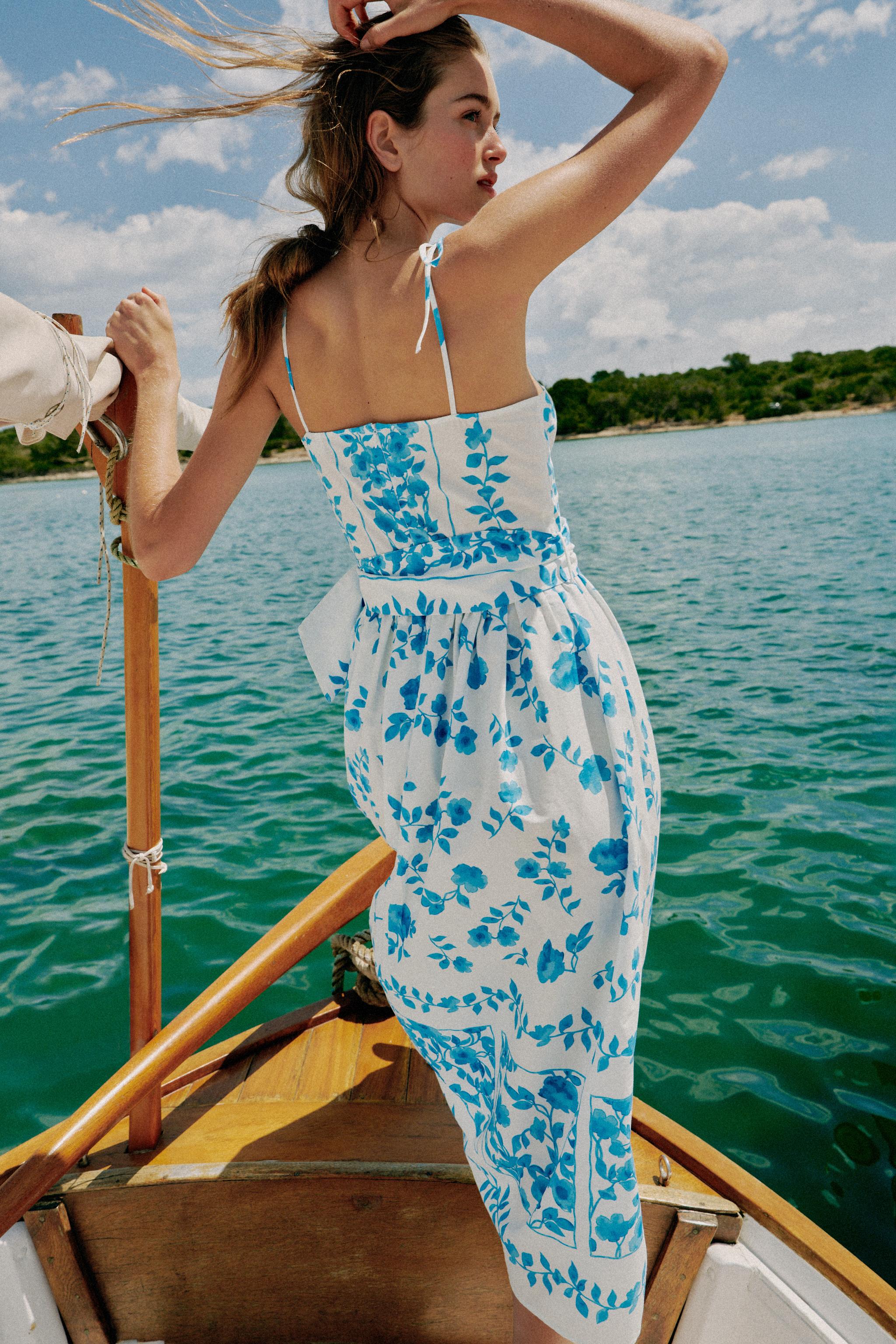 POPLIN PRINT MIDI DRESS