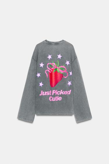 WASHED T-SHIRT WITH FRONT PRINT - Grey by Zara - Image 3