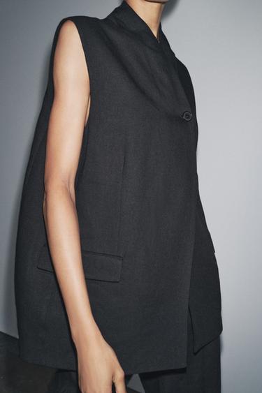 LINEN BLEND WAISTCOAT ZW COLLECTION - Black by Zara