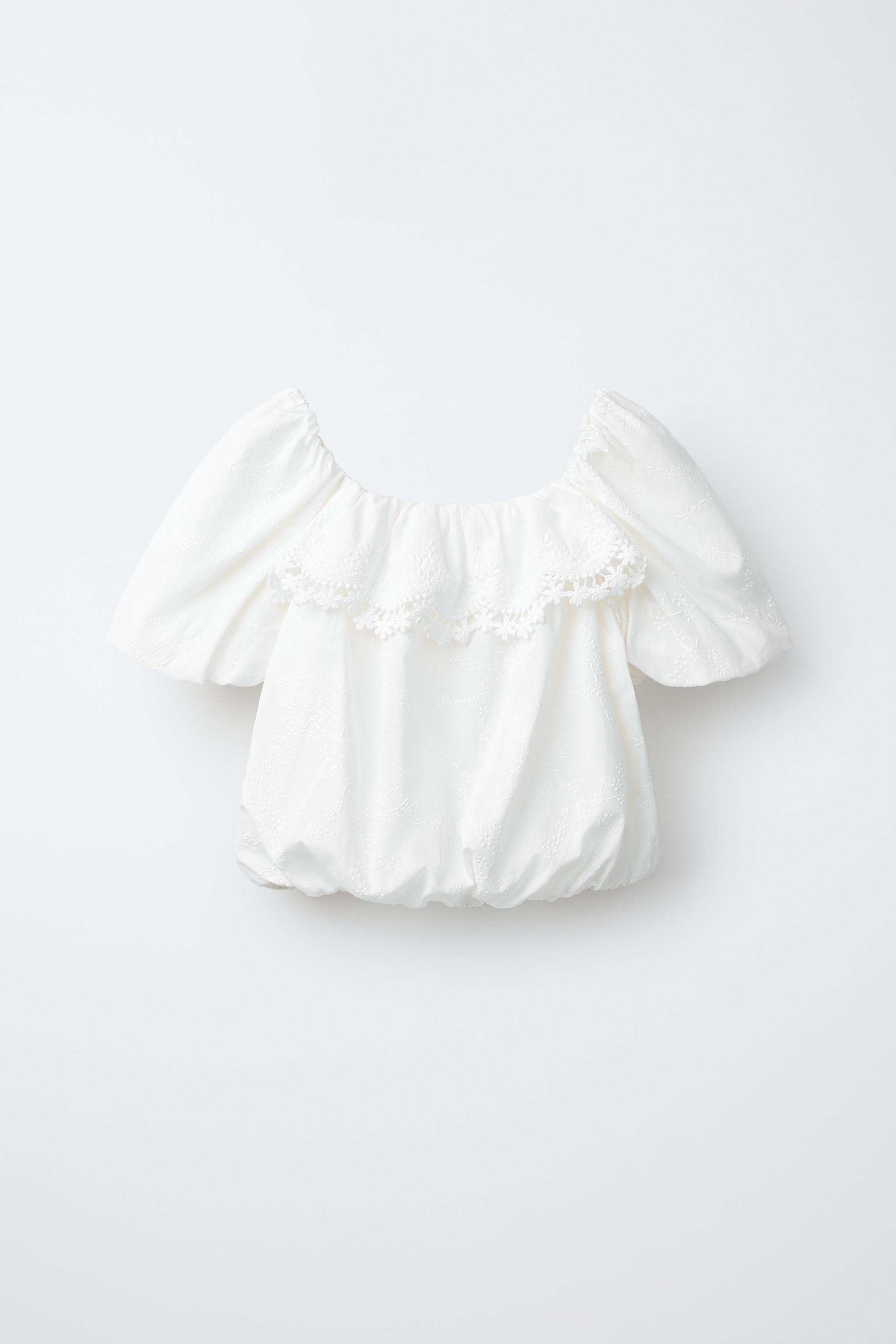 ホワイト パフスリーブ シャツ 刺繍入り 刺繍入りパフスリーブトップス - ホワイト | ZARA Japan / 日本