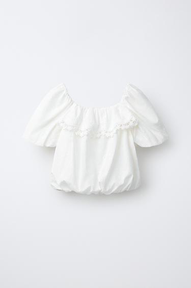 TOP BRODÉ BOUFFANT - Blanc de Zara - Image 1