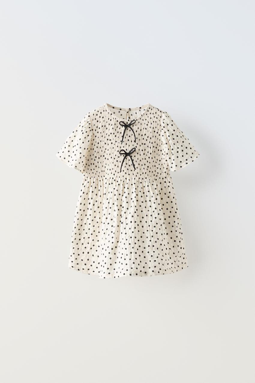 リボン テクスチャー ポルカドット ワンピース - エクリュ | ZARA 