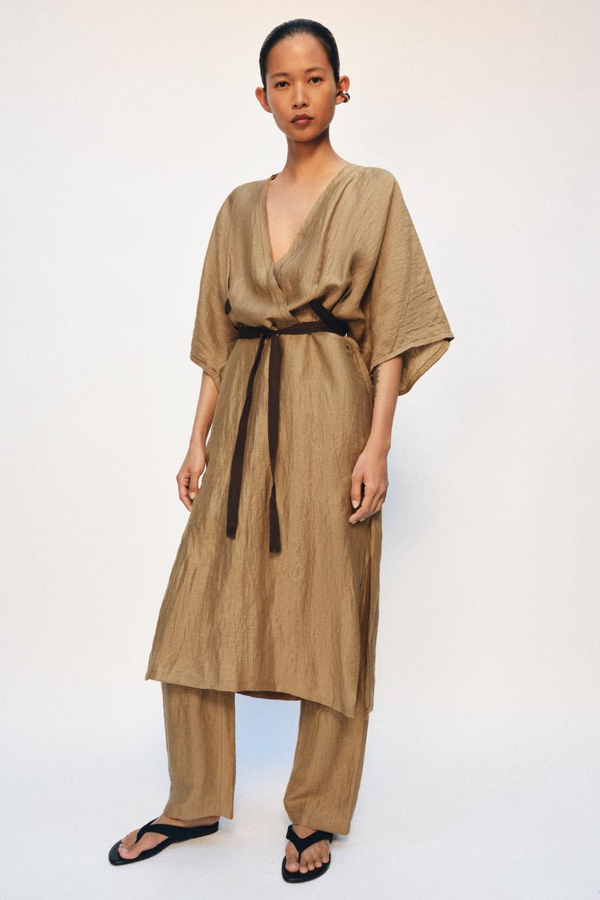 ZW COLLECTION LINEN BLEND TUNIC DRESS - Mid-camel | ZARA United States ZW COLLECTION LINEN BLEND TUNIC DRESS - Mid-camel | ZARA United States