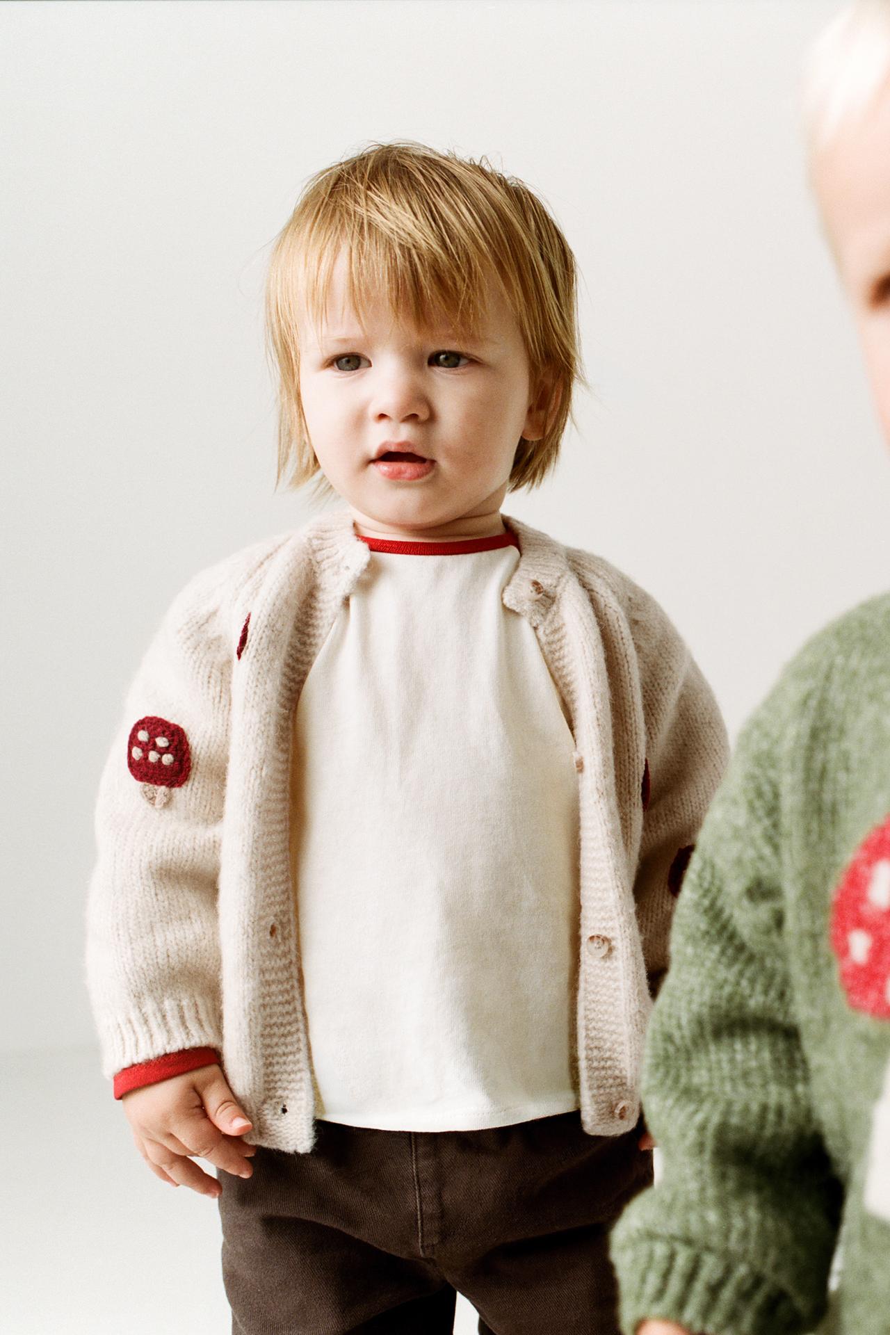 EMBROIDERED MUSHROOM CARDIGAN — Light beige