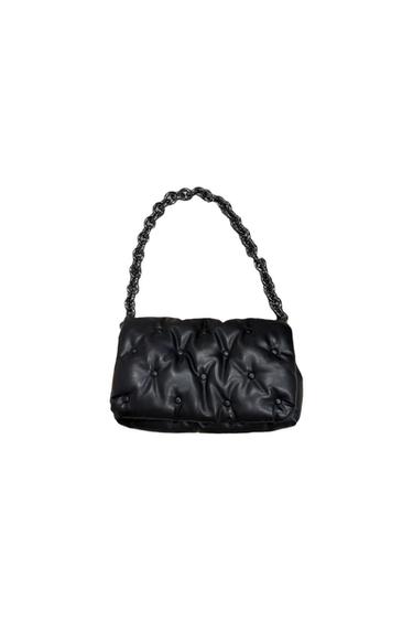 BLACK QUILTED LEATHER BAG WITH SILVER CHAIN