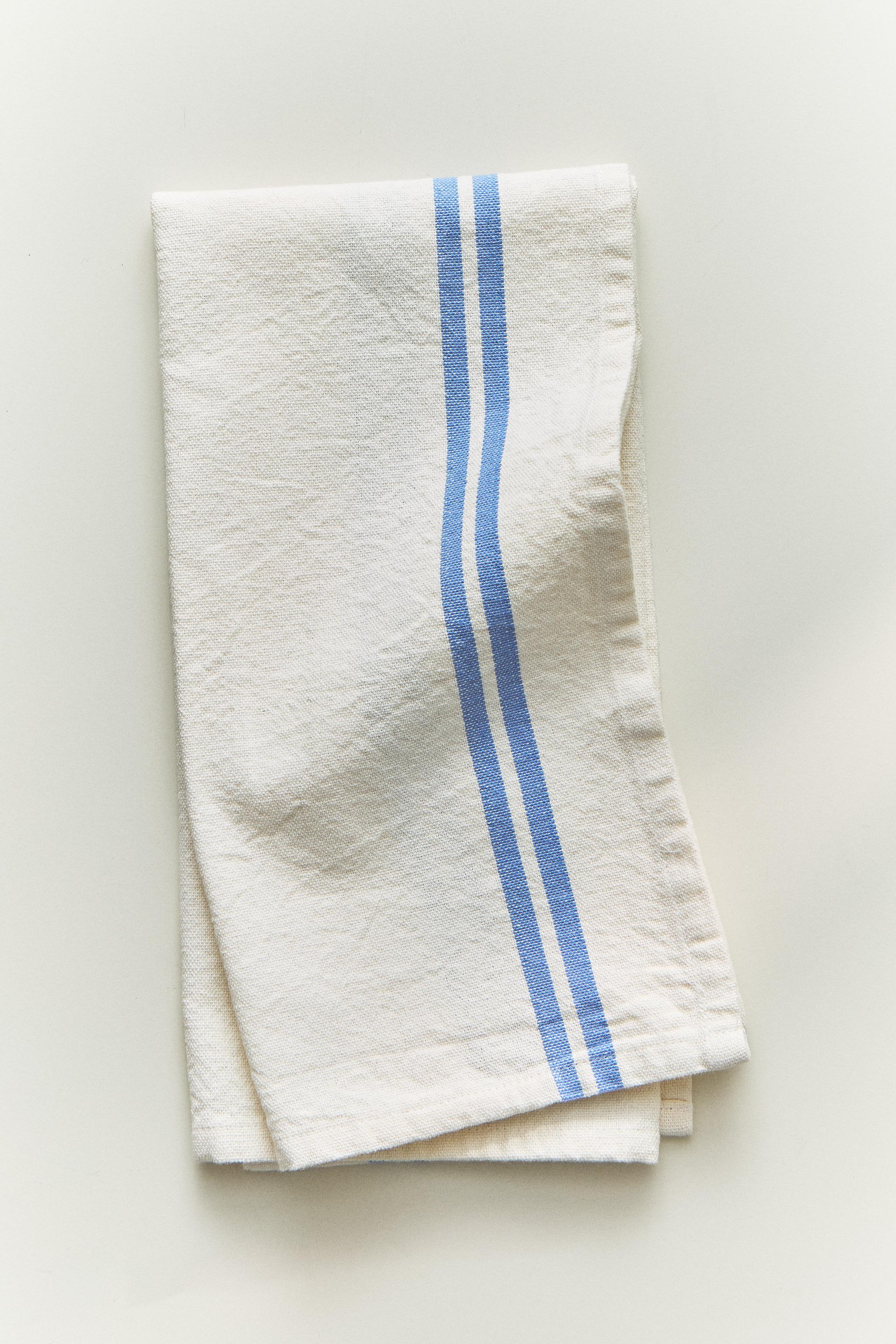 STRIPED COTTON TEA TOWEL — Blue