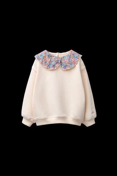 FLORAL SWEATSHIRT WITH CONTRAST COLLAR - Ecru by Zara - Image 0