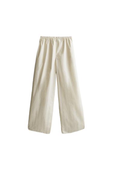 LANGE GESTREEPTE BROEK - Ecru van Zara