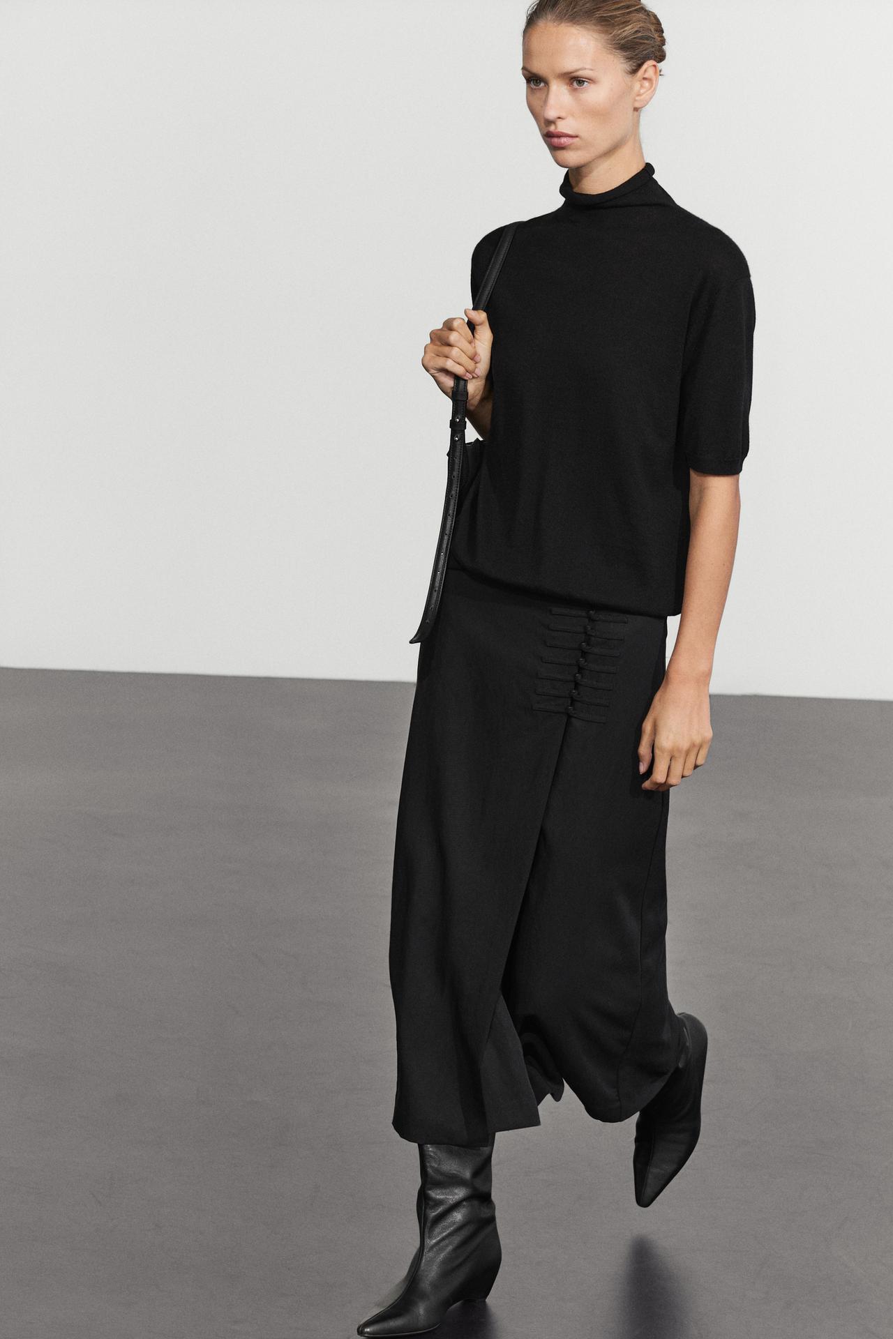 Straight midi skirt with button detail — Black