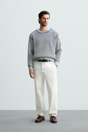 SUÉTER CANELADO EM CONTRASTE - Azul / Branco da Zara - Imagem 0