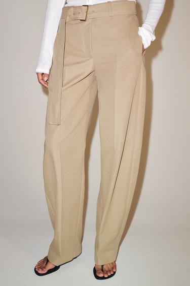 ZW COLLECTION BELTED DARTED TROUSERS - Mid-camel by Zara