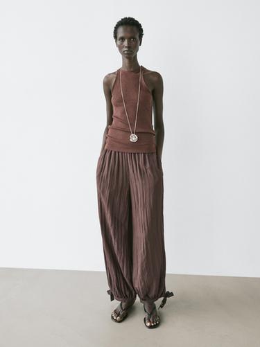 Zara flowing draped pants - Brown / Taupe