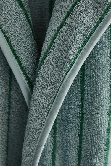 LARGE VELOUR BATHROBE WITH STRIPES - Blue by Zara - Image 4