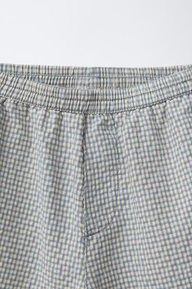 PANTALON BALLON SEERSUCKER À CARREAUX - Bleu de Zara - Image 2