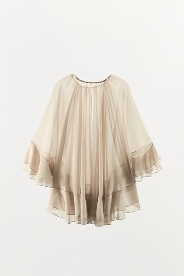 RUFFLED CAPE - Oyster-white by Zara - Image 12