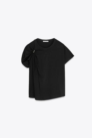 METALLIC APPLIQUÉ T-SHIRT - Black by Zara - Image 0