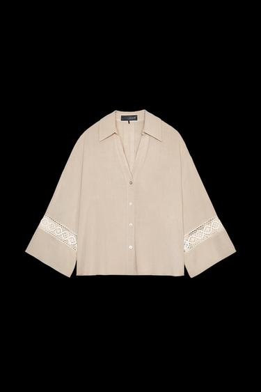 SHIRT WITH EMBROIDERED SLEEVES - Sand by Zara - Image 0