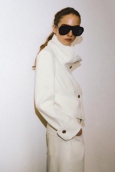 Zara ZW COLLECTION LIMITED EDITION CONTRASTING CROPPED JACKET - Ecru