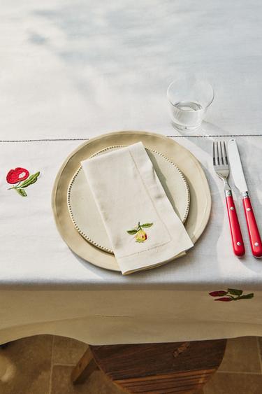 EMBROIDERED FRUIT TABLECLOTH - Ecru by Zara - Image 5