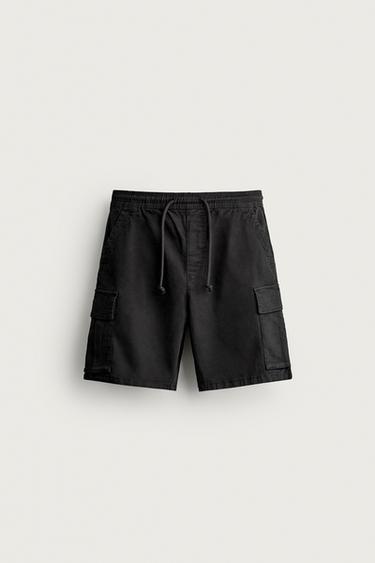 FADED RELAXED FIT CARGO BERMUDA SHORTS - Black by Zara