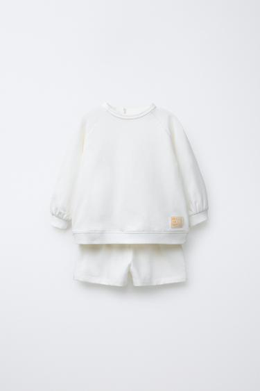Zara SWEATSHIRT AND BERMUDA SHORTS SET WITH LABEL - Oyster-white