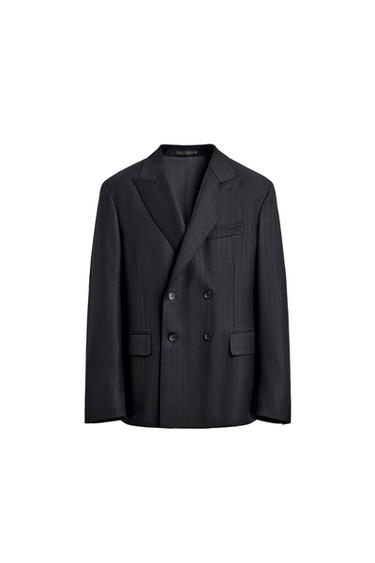 100% WOOL PINSTRIPE SUIT BLAZER - Navy blue by Zara