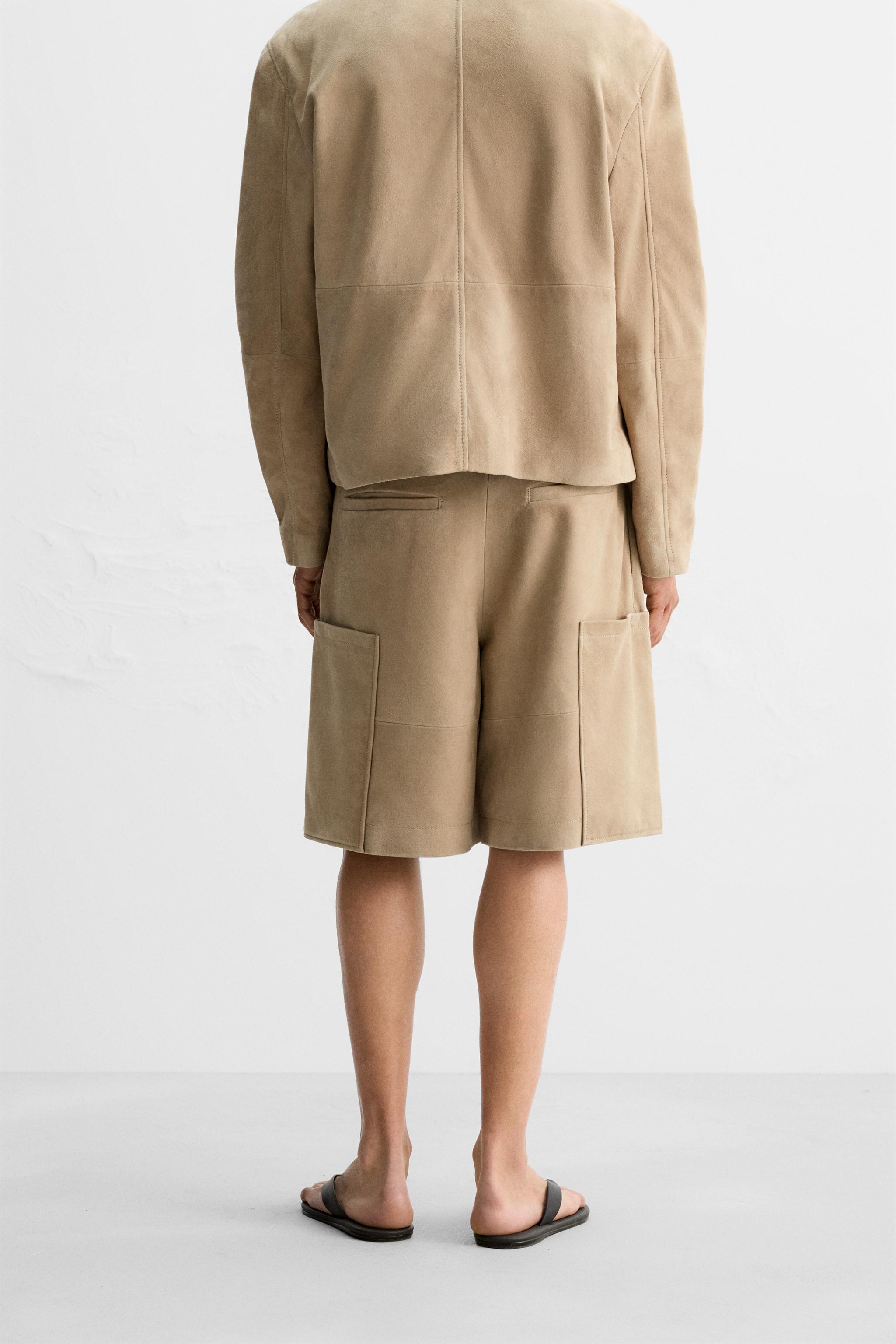 ZARA 限定版スエードレザーバミューダパンツ 9953/501 スエードレザカーゴバミューダパンツ - サンド | ZARA Japan / 日本