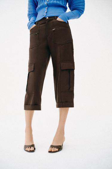 CARGO CAPRI TROUSERS - Brown by Zara