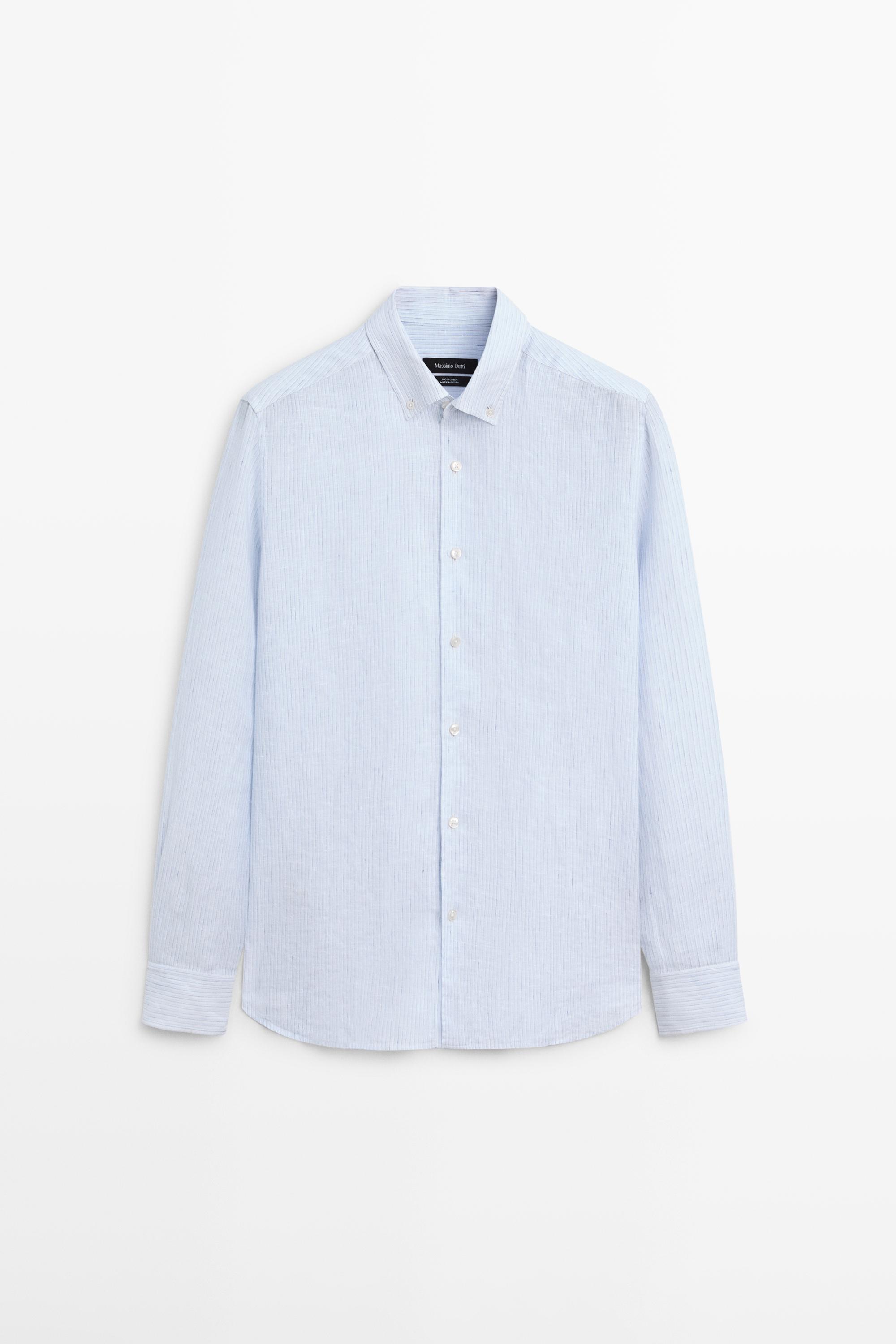Regular fit 100% linen striped shirt