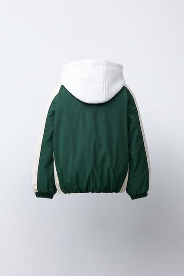 WATER-REPELLENT BOMBER JACKET WITH DETACHABLE FLEECE HOODIE - Green by Zara - Image 4