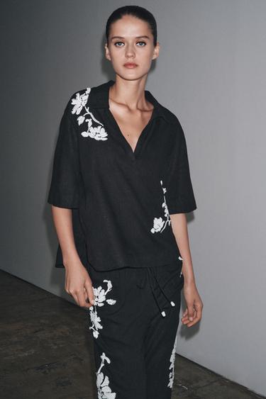 ZW COLLECTION BEADED EMBROIDERY TROUSERS - Black / White by Zara - Image 4