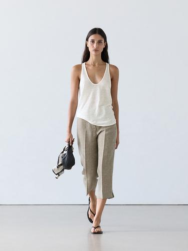 Zara 100% linen strappy top - Oyster-white - Image 0