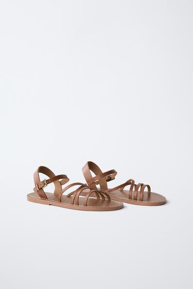 LEATHER STRAPPY SANDALS - Brown by Zara - Image 2